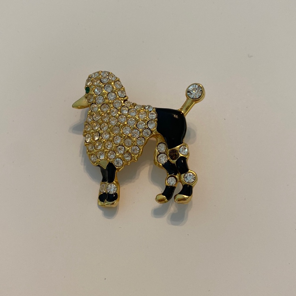 Vintage enamel and rhinestone poodle brooch